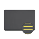 Black Rankin anti-fatigue mats with dual grip surface, designed for comfort and durability in workspaces.