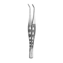 Rankin ergonomic stainless steel forceps with angled, serrated tips, designed for precise handling of consumables.