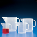 Rankin 500ml pitchers with molded graduations, clear plastic measuring containers for precise liquid measurement.