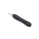 Black ergonomic plastic scalpel handles by Rankin, designed for precise and comfortable use in medical or surgical procedures.