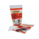 Rankin biohazard transport bags with tear top and document pouch, 6x9 inches, used for safe medical waste disposal.