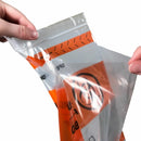 Rankin biohazard transport bags with tear top and document pouch, 6x9 inches, used for safe containment of hazardous materials.