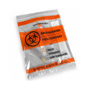 Rankin biohazard transport bags with tear top and document pouch for safe medical waste disposal, shown in a case of 1,000.
