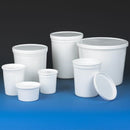 White Rankin Snap Lid Containers, 8oz disposable consumables for food storage, shown stacked with snap-on lids.