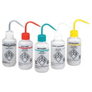 Set of five GHS compliant 16oz wash bottles by Rankin, made for storing acetone, distilled water, ethanol, isopropanol, and methanol.