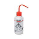 Set of five GHS compliant 16oz wash bottles by Rankin, made for dispensing acetone, distilled water, ethanol, isopropanol, and methanol.