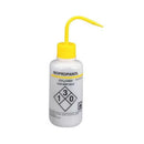 Set of five Rankin GHS compliant wash bottles, 16oz each, used for solvents like acetone, distilled water, ethanol, isopropanol, and methanol.