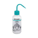 Set of five Rankin GHS compliant 16oz wash bottles for chemicals like acetone, distilled water, ethanol, isopropanol, and methanol.