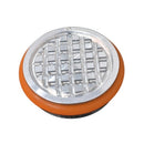 Blue circular Rankin CryoStar cryostat specimen disc cryo chuck, 30mm, used for holding specimens in cryostat preparation.