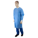 Blue knee-length lab coat from Rankin with three pockets, designed for professional laboratory use, shown in the image.