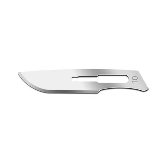 Box of 100 Rankin #10 Scalpel Blades, carbon steel, non-sterile surgical blades in a cardboard box.