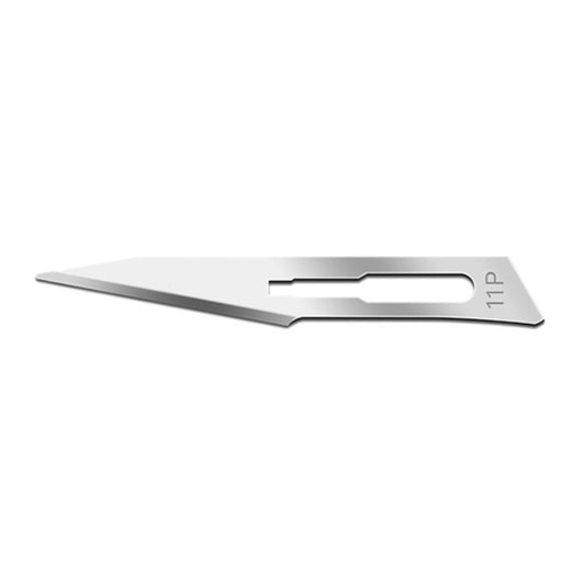 Box of 100 Rankin #11P scalpel blades, carbon steel, non-sterile consumables for precise surgical cutting.