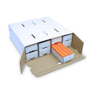 Flat cardboard slide and cassette drawers by Rankin, used for organizing and storing small items or consumables.