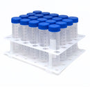 Sterile Rankin 50mL centrifuge tubes for laboratory use, clear plastic with screw caps, arranged in a row.