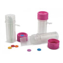 Pack of 100 empty Rankin 4-slide jars for storing consumables, with transparent plastic containers and secure lids.
