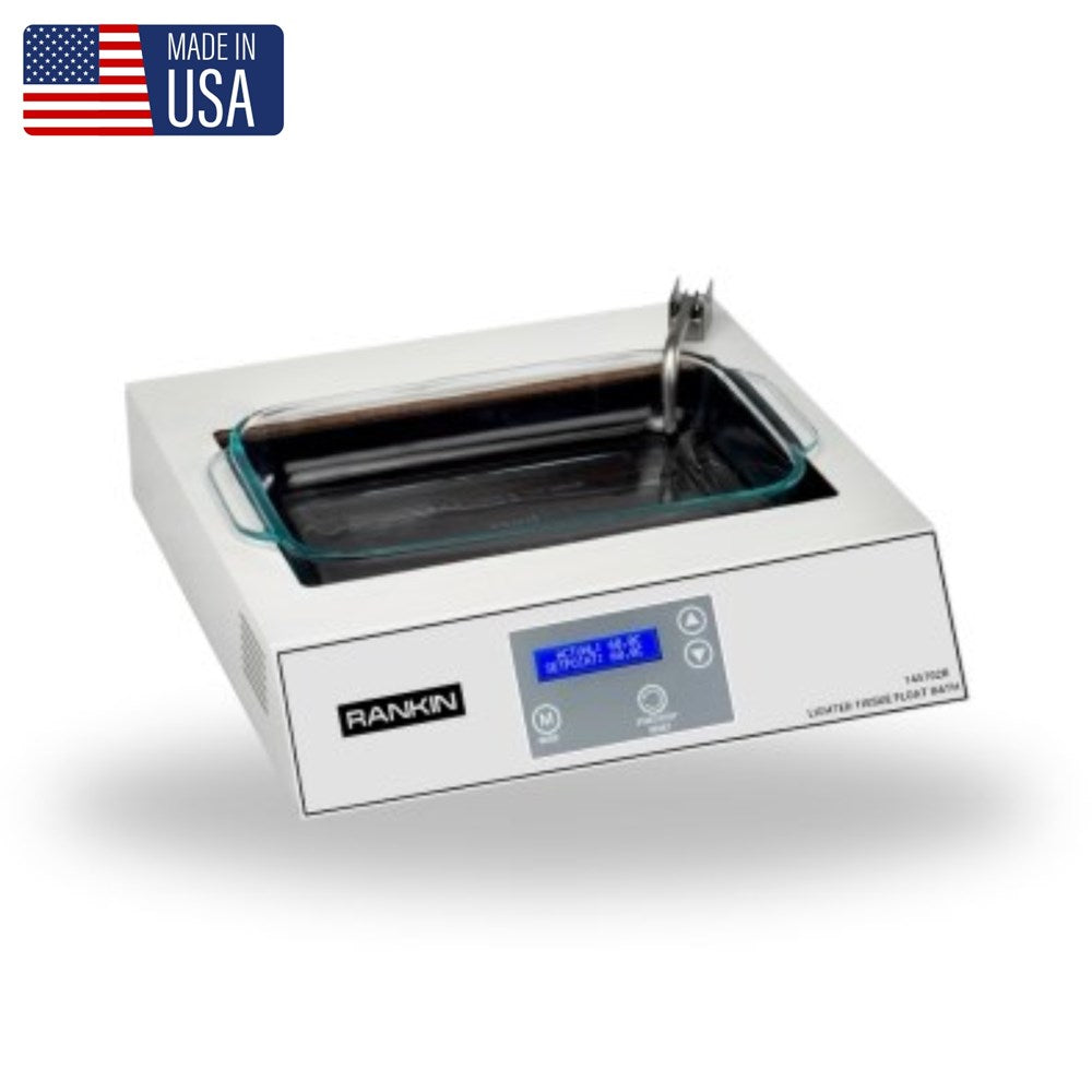 Rankin illuminated glass dish tissue float bath used as equipment for tissue processing and laboratory applications.