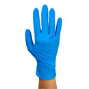 Blue Safe-Touch Nitrile Gloves by Rankin, 5 mil thickness, showing close-up of textured surface for protection and comfort.