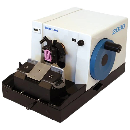 Refurbished Reichert Jung 2030 BIOCUT manual microtome used for precise tissue sectioning in laboratory equipment.