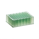 Simport BioBlock 96 deep well plates with round bottom, 1.2mL capacity, green polypropylene, 4 per pack, 6 packs per case.