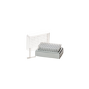 Simport Biotube footprint rack holding 96 sterile plain individual tubes, designed for scientific sample storage.