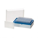 Sterile blue Simport Biotube rack with 12 strips of 8 tubes for scientific consumables, shown with tubes in a laboratory setting.