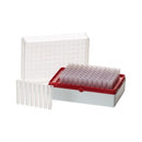 Simport Biotube Rack with 12 strips of 8 sterile red tubes, laboratory consumables for scientific sample storage.