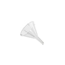 Simport Scientific disposable polypropylene funnel, 65mm diameter, set of 100, used for laboratory fluid transfer.