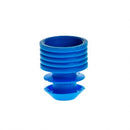 Blue polyethylene Simport Scientific flange plug cap, 16mm size, shown in a pack of 1000, used for sealing flanged openings.