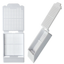 Simport Scientific Histosette I biopsy cassettes with 30-degree angle, lilac color, shown in a box of 1,500 consumables.