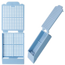 Simport Scientific Histosette I biopsy cassettes with 30-degree angle, lilac color, 1500 per case, for tissue sample processing.