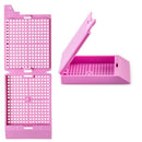 Unisette Biopsy Cassettes by Simport Scientific, taped, in lilac color, used for medical specimen collection and processing.