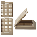 White Swingsette Biopsy Cassettes with detached lids from Simport Scientific, 1,000-pack, used for tissue sample processing.