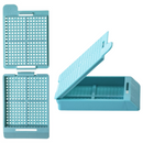 White Swingsette Biopsy Cassettes with detached lids by Simport Scientific, shown with lids removed for inspection, 1,000 pack.