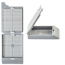 White Simport Scientific Unisette Biopsy Cassettes for Primera, case of 1,500, used for specimen containment and handling.